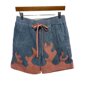 Steady Hands Corduroy Flame Shorts Men's Medium Drawstring Pockets Pink/Blue